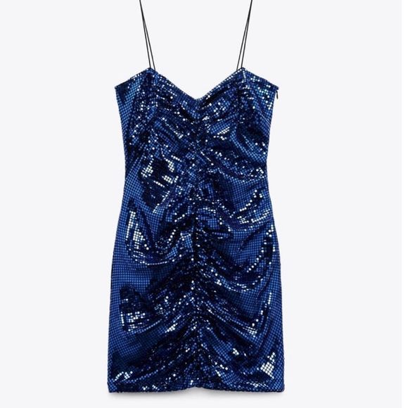ZARA SPARKLY BLUE DRESS - Picture 4 of 6